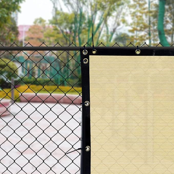i COVER 6x12ft Privacy Screen Fence, Outdoor Fencing Panels, Garden Windscreen Mesh Shade Sail Net Barrier, Fence Privacy Screen Reinforced Bindings and Brass Grommets Cable Zip Ties, Sand