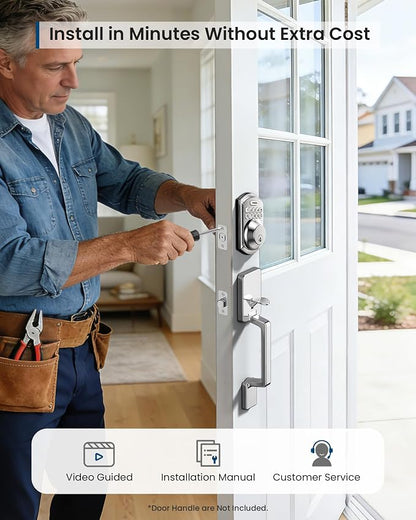 TEEHO TE011W WiFi Keypad Deadbolt, Smart Locks for Front Door, Satin Nickel