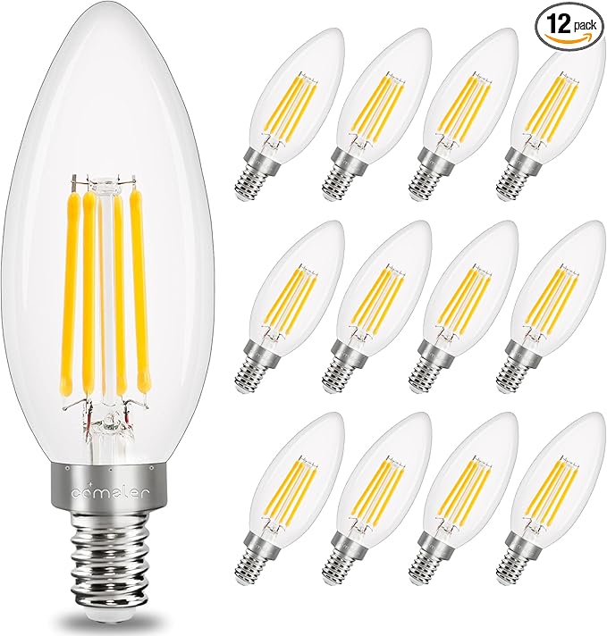 comzler Dimmable E12 LED Candelabra Bulb, 3000K Soft White, 40W Equivalent, Type B Chandelier Light Bulb, B11 Edison Filament for Ceiling Fan, 400LM, Pack of 12