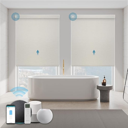 Motorized Blinds with Remote,100% Blackout Automatic Roller Shade Compatible with Alexa Google Homekit Thread,Electric Blind for Window,Vinyl Beige