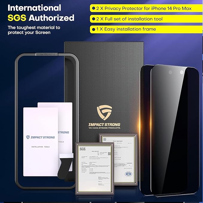 ImpactStrong Anti-Spy Privacy Screen Protector for iPhone 17 Pro (6.3-Inch), 9H Tempered Glass, Shatter-Resistant, Anti-Scratch, Easy Install Kit, Case Friendly, 2-Pack