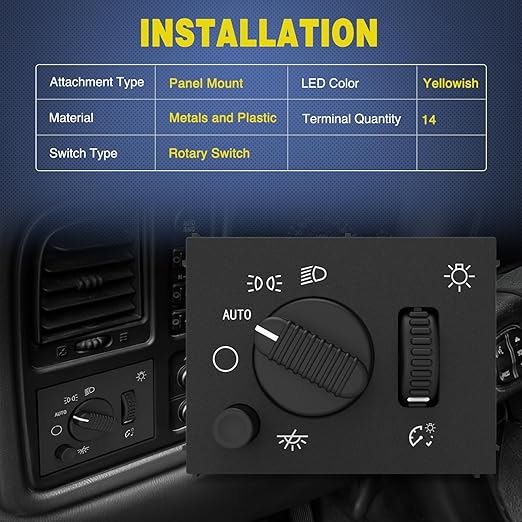 Nilight Headlight Dimmer Switch Compatible with 2003 2004 2005 2006 2007 Chevy Silverado 1500 2500 3500 2003-2006 GMC Sierra 1500 2500 Cadillac Escalade Warm White LED Light
