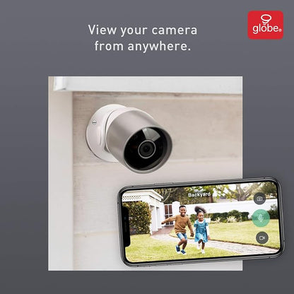 GLOBE Electric Wi-Fi Smart Indoor/Outdoor Security Camera, No Hub Required, Voice Activated, 1080p, Motion Detection, 2-Way Voice, Night Vision, Silver and White,50108