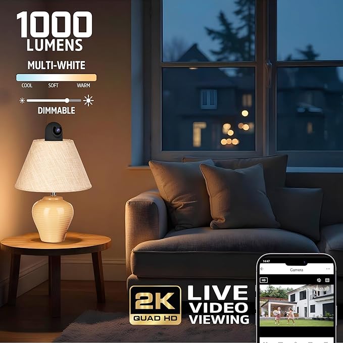 Energizer Smart 2K Light Bulb Security Camera, 1000 Lumens LED Light, 5G&2.4G Wi-Fi Outdoor Socket Camera, Pan Tilt Auto Tracking, Night Vision, 2-Way Audio, Outdoor, Works with Alexa & Google Home