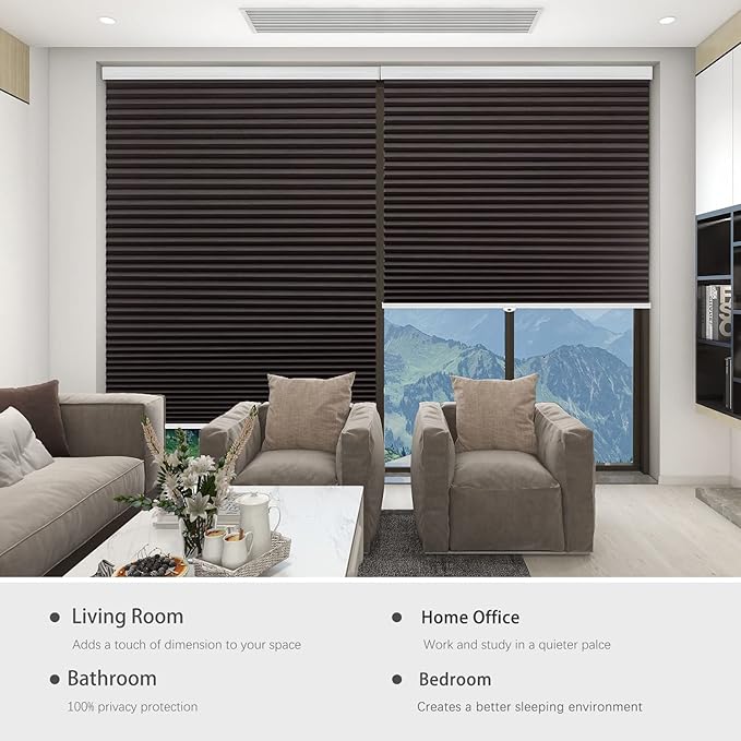 Changshade Black Blinds for Windows Cellular Shades Cordless, Window Shades Blackout Honeycomb Blinds Pleated Room Darkening for Home, Living Room, Bedroom, Bathroom, Easy to Install