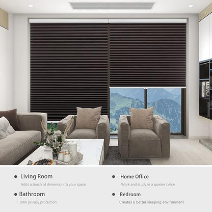 Changshade Black Blinds for Windows Cellular Shades Cordless, Window Shades Blackout Honeycomb Blinds Pleated Room Darkening for Home, Living Room, Bedroom, Bathroom, Easy to Install