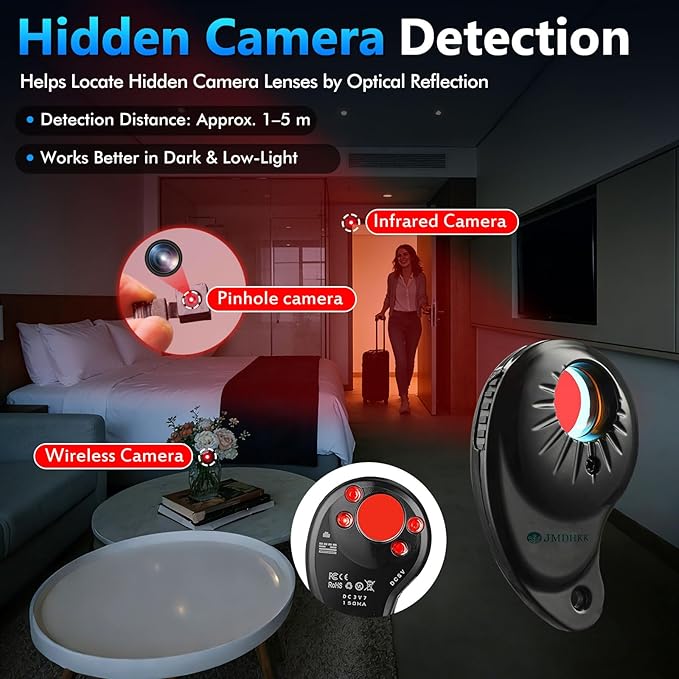 JMDHKK M8000 Hidden Camera Detector, Camera Finder,Bug Detector, Magnetic Tracker Detector, Portable Privacy Protection Device for Travel, Hotels, Vehicles, Offices, and Fitting Rooms (Black)