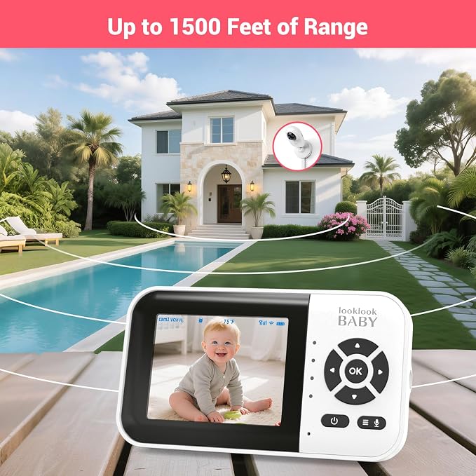 Video Baby Monitor with App & Screen 1080P Camera,Smart AI Cry Detection&Face Detection,8 Lullabies,2 Way Talk,Night Vision,Wall Mount,Support Smart Watch,Temperature Monitoring