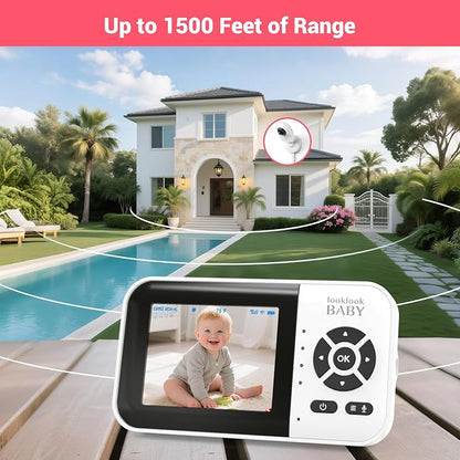 Video Baby Monitor with App & Screen 1080P Camera,Smart AI Cry Detection&Face Detection,8 Lullabies,2 Way Talk,Night Vision,Wall Mount,Support Smart Watch,Temperature Monitoring