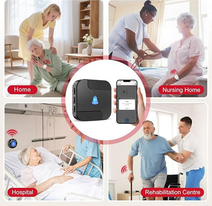 CallToU Wi-Fi Wireless Caregiver Pager Call Button for Elderly at Home, APP Emergency Alert Fall Help System for Seniors, Patients/Disabled Monitoring at Home (Black 4+1)