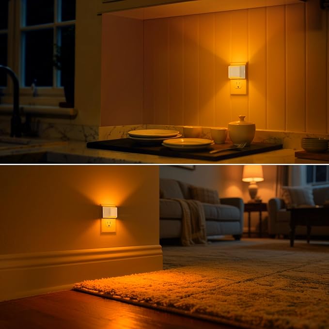 DORESshop Night Light, Night Lights Plug into Wall, Adjustable, Amber | 3 Level Brightness Adjustable Night Light, Dusk to Dawn Sensor Nightlights for Adults, Bedroom, Bathroom, Hallway, 4 packs