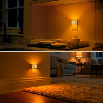 DORESshop Night Light, Night Lights Plug into Wall, Adjustable, Amber | 3 Level Brightness Adjustable Night Light, Dusk to Dawn Sensor Nightlights for Adults, Bedroom, Bathroom, Hallway, 4 packs