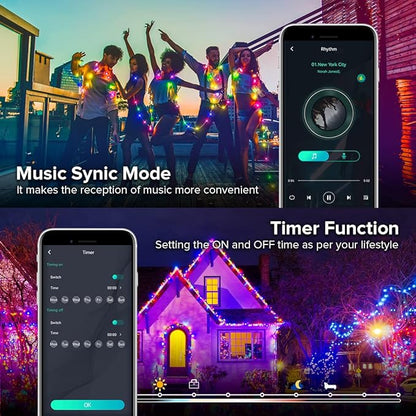 BTF-LIGHTING RGB IC WS2812B USB Twinkle Smart Fairy Light String 32.8FT 100pixel Black Wire Music Bluetooth Mesh APP IR Remote DIY Control Sync Color Chasing IP65 for Christmas Tree Bedroom etc DC5V