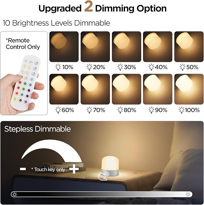 Rechargeable Battery Operated Light Bulb, Dimmable LED Bulb with Remote & Detachable Base, 4000mAh E26 Battery Powered Light Bulb for Non-Hardwired Lamps with 15 Colors Selectable & 3 Timer, 4Pack