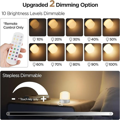 Rechargeable Battery Operated Light Bulb, Dimmable LED Bulb with Remote & Detachable Base, 4000mAh E26 Battery Powered Light Bulb for Non-Hardwired Lamps with 15 Colors Selectable & 3 Timer, 4Pack