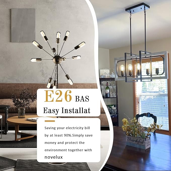 3.2 Inch 3000K Warm White E26 LED Bulb 60 Watt Equal, AC 120V 600LM Edison Bulbs Dimmable, 6W T10 T30 Tubular Filament Light Bulbs Clear Glass for Fan Pendant Wall Light, UL Certified-6 Pack