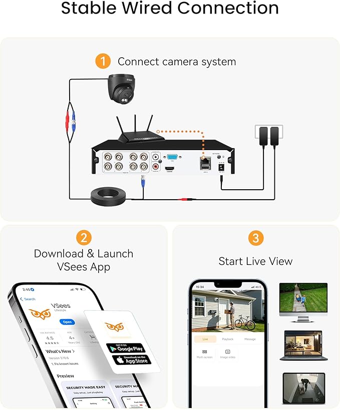 Anlapus 4K Home Security Camera System Outdoor Indoor, H.265+ 8CH CCTV DVR with AI Human Vehicle Detection, 4 x Wired Surveillance Dome Camera, 80ft Night Vision, Audio Recording, Remote Access