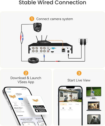 Anlapus 4K Home Security Camera System Outdoor Indoor, H.265+ 8CH CCTV DVR with AI Human Vehicle Detection, 8 x Wired Surveillance Dome Camera, 80ft Night Vision, Audio Recording, Remote Access