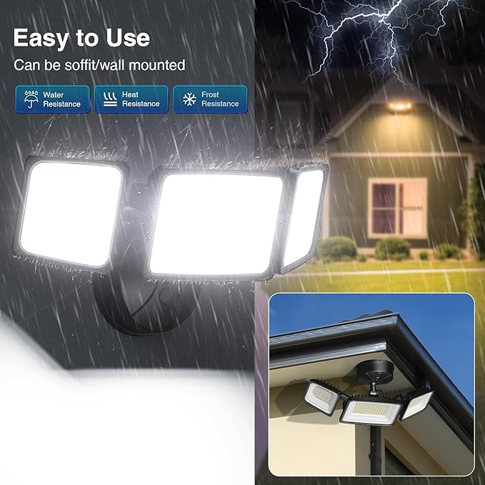 Onforu 100W Smart Flood Lights Outdoor, 3 Adjustable Heads, 9000LM Dimmable Hardwired Security Light, WiFi Alexa Control Floodlight, 2700K-6500K Tunable
