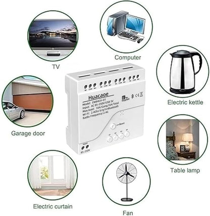 EWeLink 4CH 85-250V Smart WiFi Switch Controller, APP Remote Control,Bluetooth RF Remote Control, Point/Self-Locking/Interlocking, Compatible with Alexa
