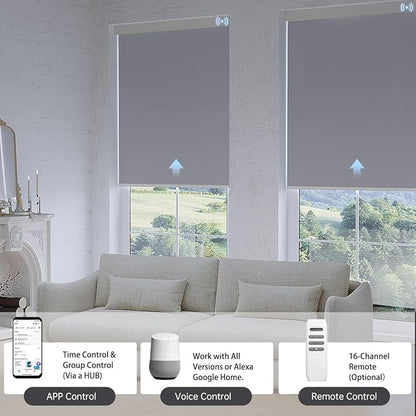 Motorized Blinds with Remote, Blackout Smart Blinds for Windows Automatic Shades Compatible with Alexa, Motorized Shades Customized for Bedroom Home Office (Blackout-Fabric Light Grey)