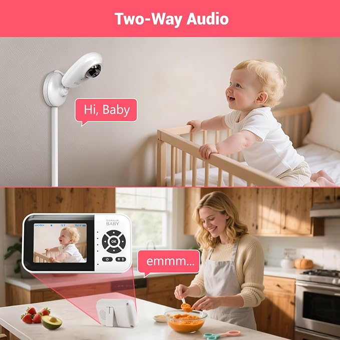 Video Baby Monitor with App & Screen 1080P Camera,Smart AI Cry Detection&Face Detection,8 Lullabies,2 Way Talk,Night Vision,Wall Mount,Support Smart Watch,Temperature Monitoring