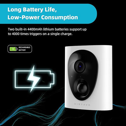 virtavo Security Cameras Wireless Outdoor, Battery Powered Starlight Color Night Vision Weatherproof, Surveillance WiFi Home Camera Outside, AI Motion Detection, Compatible with Alexa
