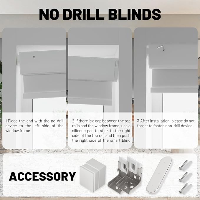 Motorized Blinds with Remote, Blackout No Drill Cordless Smart Roller Shades, Automatic Blinds for Windows, White,34.25" W x 72" H