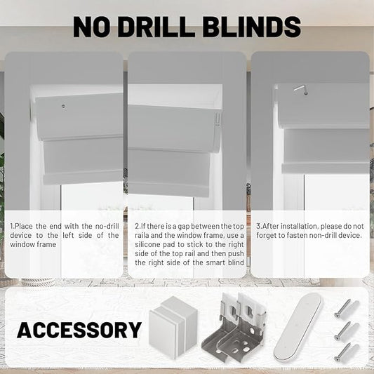 Motorized Blinds with Remote, Blackout No Drill Cordless Smart Roller Shades, Automatic Blinds for Windows, White,34.25" W x 72" H