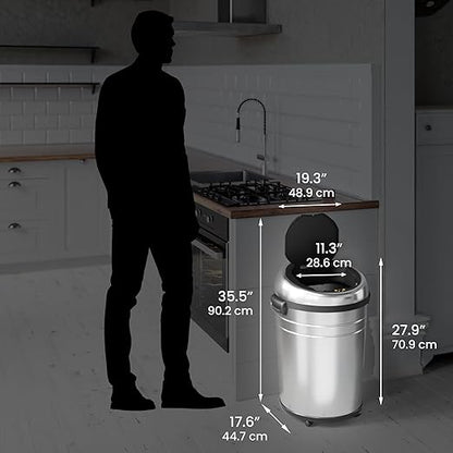 iTouchless 18 Gallon Commercial Size Touchless Sensor Trash Can with Odor Control System & Wheels, 68 Liter Stainless Steel Round Automatic Garbage Bin