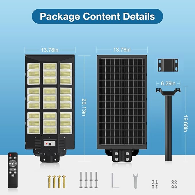 OKPRO 10000W Solar Street Lights Outdoor - Solar Lights Outdoor Waterproof Motion Sensor, Solar Parking Lot Lights Commercial Dusk to Dawn, LED Street Light Solar Powered for Outside, Yard