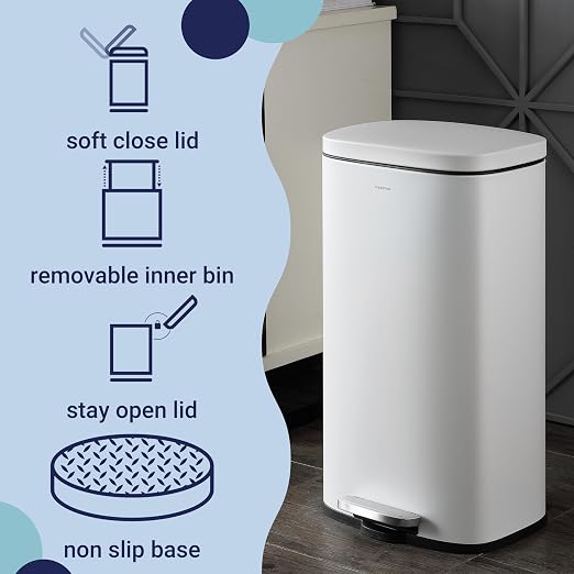 happimess Curtis 8 Gal Step Trash Can Soft Close 25", Cotton White