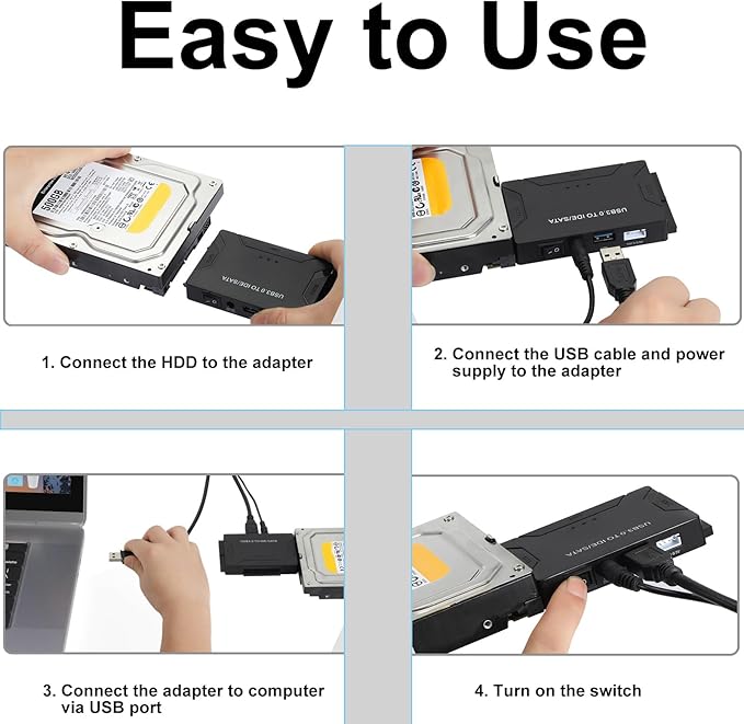 Hard Drive Reader, USB 3.0 to IDE and SATA Adapter External Hard DriveConverter for Universal 2.5/3.5 HDD/SSD Hard Drive Disk Includes 12V Power Adapter, Support 6TB - Black