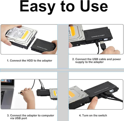 Hard Drive Reader, USB 3.0 to IDE and SATA Adapter External Hard DriveConverter for Universal 2.5/3.5 HDD/SSD Hard Drive Disk Includes 12V Power Adapter, Support 6TB - Black
