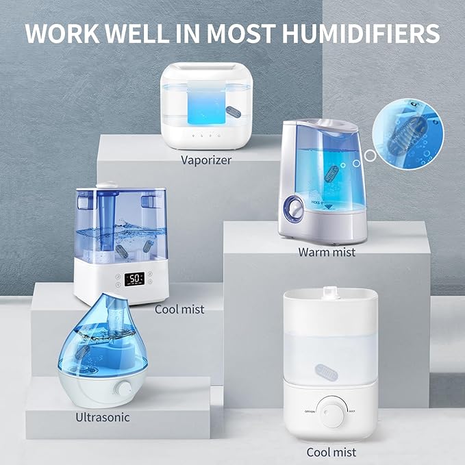 12-Pack Demineralization Cartridge for Humidifier Compatible with HoMedics Total-Comfort Ultrasonic Humidifier Demineralizer Tablets Filter Replacement for Water Decalcification, Remove Odor