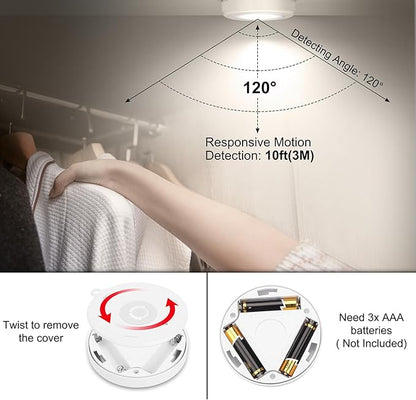 Mlambert 4 Pack Motion Sensor LED Night Light, Cordless Battery-Powered Stick-on Magnet Closet Lights, Safe Lighting for Stairs, Cabinet, Neutral White