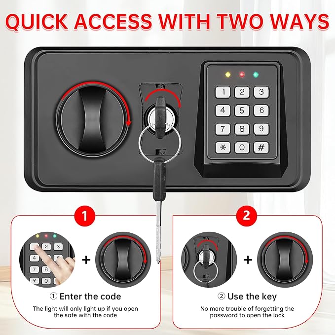 1.8 Cub Small Fire Safe for Home Use, Digital Security Safes Fireproof Waterproof with Combination Lcok and Removable Shelf, Anti-theft Fireproof Safe Box for Document Money Valuables