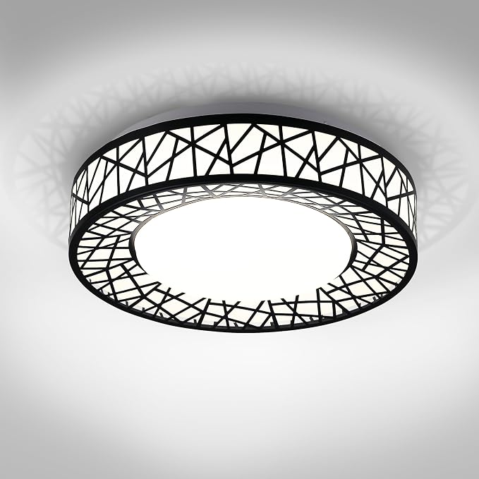 ASD 16 Inch LED Flush Mount Ceiling Light Fixture for Bedroom, 28W 1752LM 5CCT 2700K-5000K, Triac Dimmable Lights, Dining, Living Room, Kitchen Lamps, Modern Home Lighting Fixtures, Black, ETL