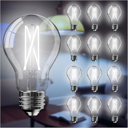 DAYBETTER 12 Pack A19 Vintage LED Edison Bulbs, 60W Equivalent Dimmable LED Bulbs, High Brightness 5000K Daylight, 800 Lumens, 8W E26 Standard Base, Ultra-Bright, CRI80+, Clear Glass Filament Bulb