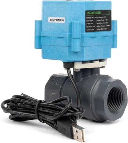U.S. Solid WiFi Smart Motorized Ball Valve 3/4 inch NPT for Water Control & Irrigation, 2 Way PVC Electric Valve, USB Powered, LED Status Indicator, Flow Direction Window, Remote On/Off Control