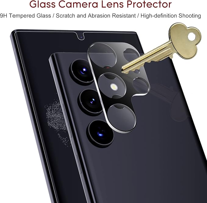 Esanik [2+2 Pack] Privacy Screen Protector for Samsung Galaxy S22 Ultra 6.8-inch [NOT for S22 Plus/S22] Anti Spy PET Film(NOT Glass) with Easy Installation Frame + Camera Lens Protector Fingerprint ID Compatible