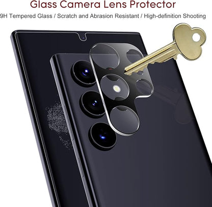 Esanik [2+2 Pack] Privacy Screen Protector for Samsung Galaxy S22 Ultra 6.8-inch [NOT for S22 Plus/S22] Anti Spy PET Film(NOT Glass) with Easy Installation Frame + Camera Lens Protector Fingerprint ID Compatible