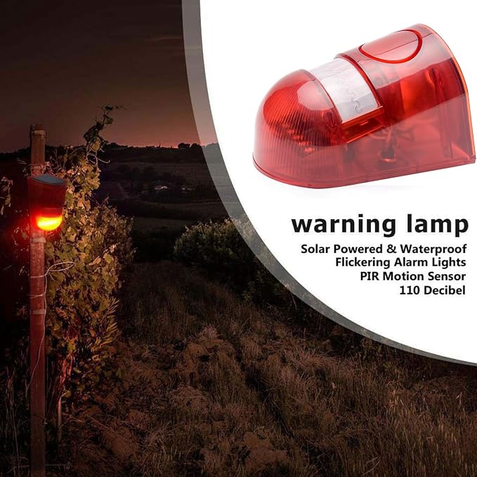 2 Pack Solar Sound and Light Alarm Motion Sensor, 129db Outdoor Security Siren Waterproof Activated Detector Driveway Alarm, 6 LEDs Flash Warning Strobe System, Security Light Alarm for Home, Farm