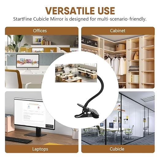 Clip on Security Mirror Convex Desk Office Cubicle for Personal Safety Desk Rear View Mirror Monitor Computer to See Behind You Flexible Gooseneck Rectangle 6.69"x2.95" Frameless