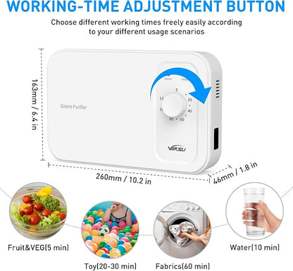 Multipurpose 800mg/h Ozone Machine,Ozone Bubbler for Purifying Water and Air,Portable Water Ozonator for Food F&V Home Hunting Cold Plunge Bathroom