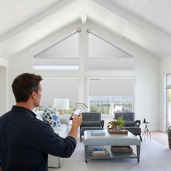 Godark Smart Angled Customized Blackout Honeycomb Blinds Suitable for Trapezoidal/Triangular/Polygonal Windows Motorized Cellular Shades Compatible with Alexa/Google Home/Tuya APP-White