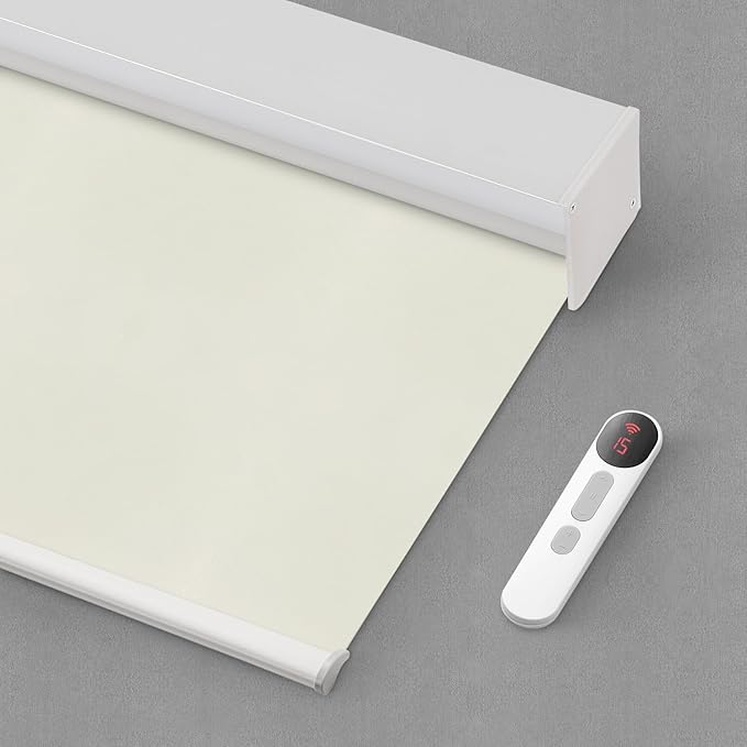 Bringnox Motorized Blinds with Remote,100% Blackout Smart Roller Blinds Compatible with Apple Homekit Google Home and Alexa Via HUB,and Customized (Vinyl Beige-13)
