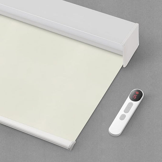 Bringnox Motorized Blinds with Remote,100% Blackout Smart Roller Blinds Compatible with Apple Homekit Google Home and Alexa Via HUB,and Customized (Vinyl Beige-13)