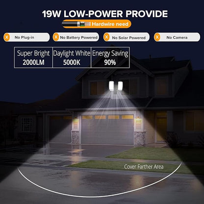 UME 2 Pack 19W LED Flood Light Motion Sensor Outdoor, 2 Adjustable Head, 2000LM, 5000K, IP65 Waterproof, Dusk to Dawn Security Light with Photocell for Exterior,Outside,Garage,House(Black)
