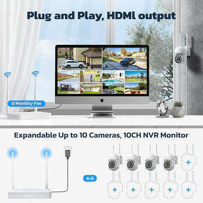 CAMCAMP Wireless Security Camera System,Color Night Vision Wireless Security Camera Outdoor with Auto Tracking,Up to 10CH,360° PTZ,2-Way Audio,2.4/5GHz WiFi, for Home & Business Surveillance Kits